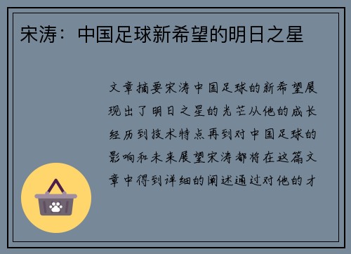 宋涛：中国足球新希望的明日之星